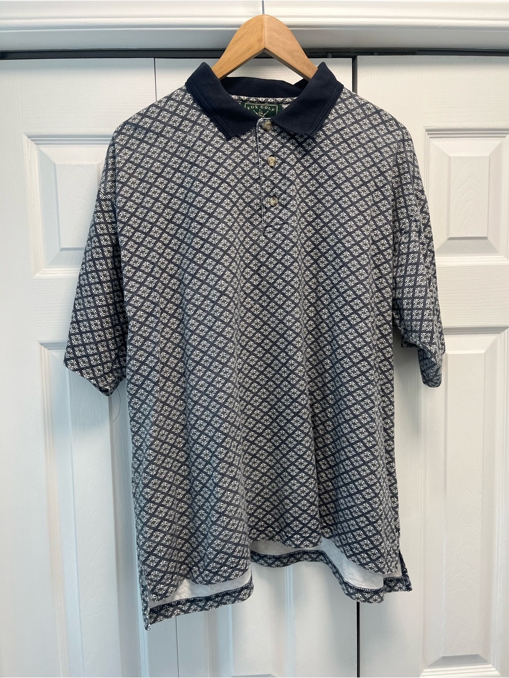 Fox Golf Men's Patterned Navy Polo Shirt with Contrast Collar